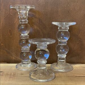 Elegant Clear Glass Candle Holder Set